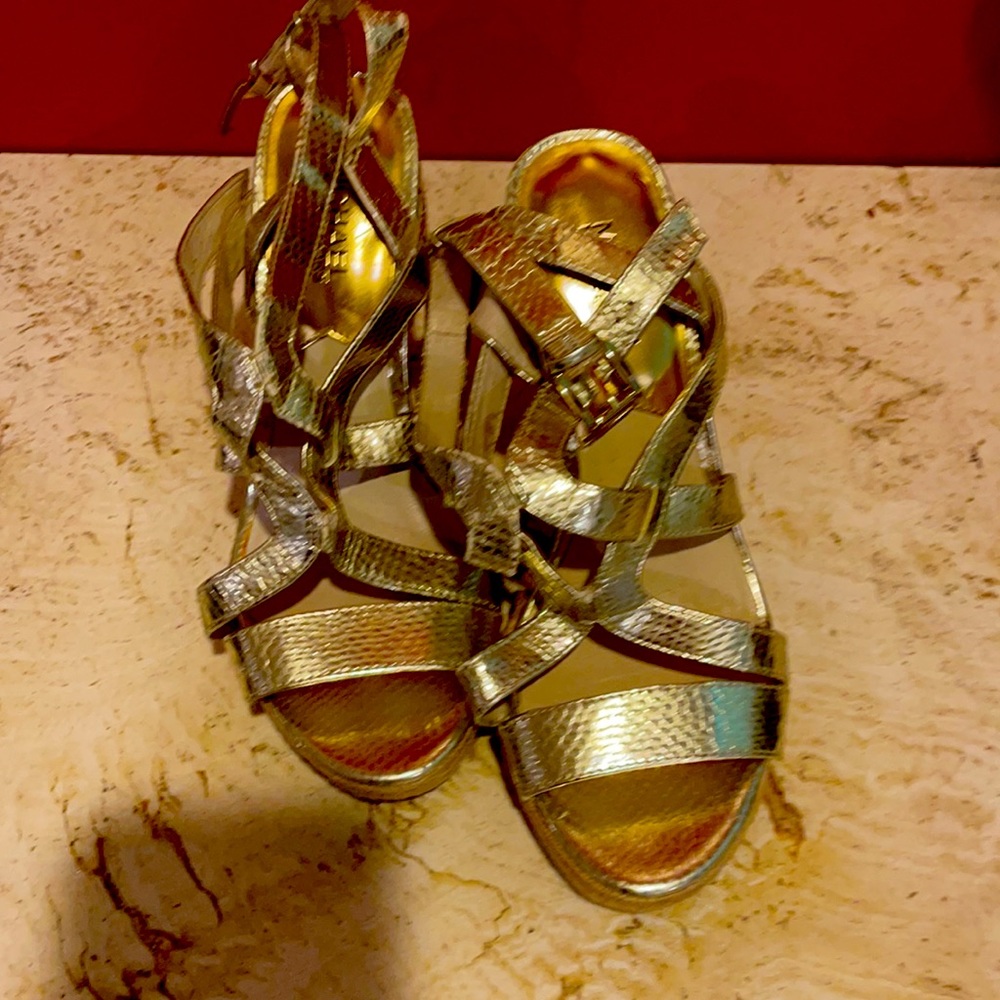 Gold Michael Kors 5 inch wedge heels